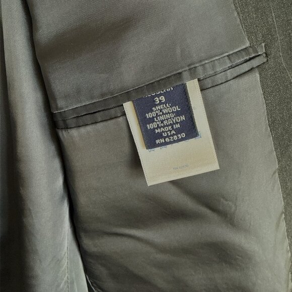 Lands End 2 Button Black Pinstriped 100% Wool Blazer Sz 39 - Picture 4 of 6